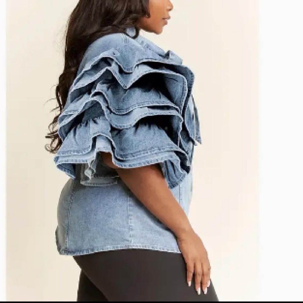 Denim Ruffle Sleeve Top - Picture 2 of 2